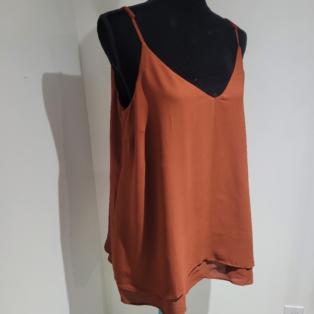Addition Elle Women's Flowy Double Layer Adjustable Strap Cami 1X Rust Brown NEW - Picture 2 of 11